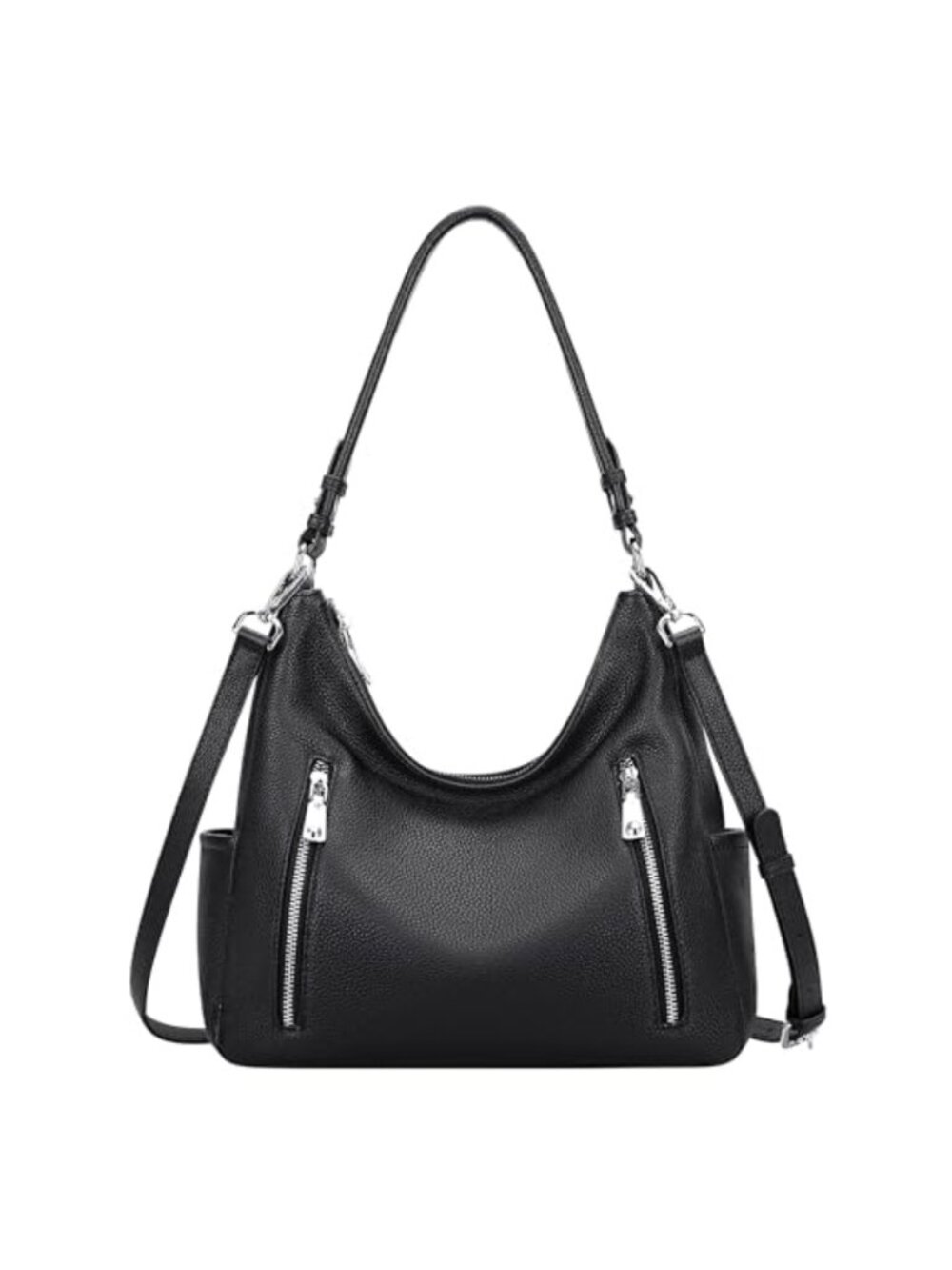 Genuine Leather Hobo Shoulder Bag with Detachable Crossbody Strap